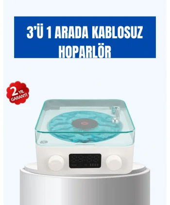 Retro Tasarımlı Gece Lambalı Bluetooth Hoparlör – Saat ve Pil Göstergeli