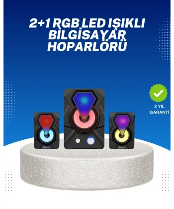 RGB Işıklı USB Hoparlör Seti 9W Çıkış Gücü Derin Bas