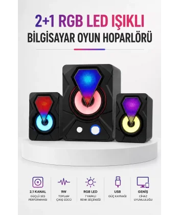 RGB LED Aydınlatmalı Bilgisayar Oyun Hoparlör Sistemi