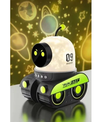 Robot Projeksiyon Gece Lambası Hoparlörlü Şarjlı Yıldızlı Gökyüzü Temalı Led Projeksiyon Lambası