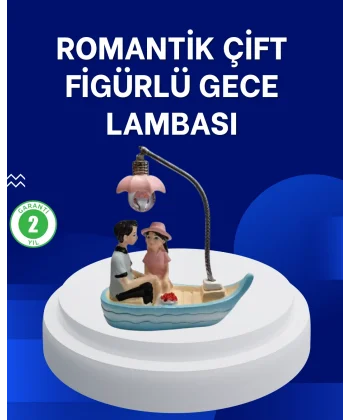 Romantik Sandal Üzerinde Çift Figürü LED Gece Lambası Masa Dekoru