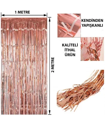 Rose Gold Püsküllü Kapı Perdesi - Parti, Bekarlığa Veda, Doğum Günü 1x2 M