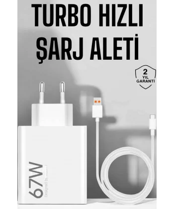 Şarj Aleti 67W Hızlı Şarj Turbo Type-C Uyumlu Şarj Adaptörü Kablosu