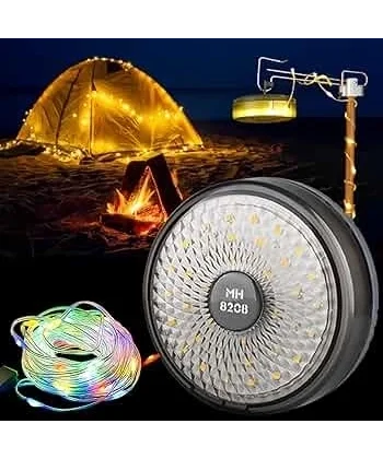 Şarjlı 10 Metre Ledli Şarj Göstergeli 8 Işık Modlu Hareketli Ve Flaşör Modlu Kamp Lambası Led Işık