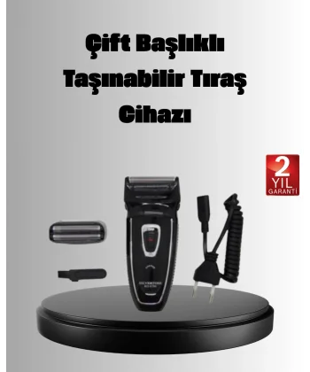Şarjlı Kablosuz Tıraş Makinesi Çift Başlık Kuru Tıraş Ergonomik Taşınabilir
