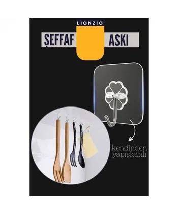 Şeffaf Yapışkanlı Askı Mutfak Banyo Duvar Askısı Çivisiz Pratik Kanca Seti