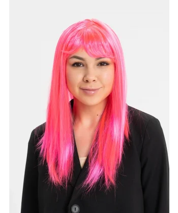 Şeker Pembesi Koyu Pembe Renk Uzun Düz Parti Peruğu