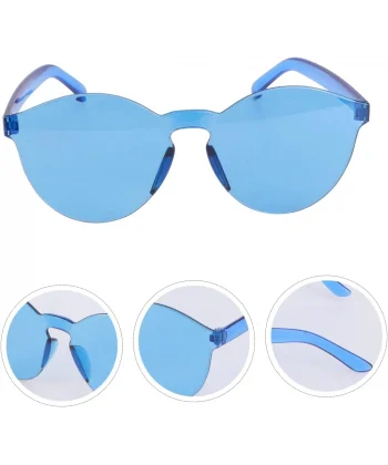 Sert Mika Oval Şekilli Çerçevesiz Mavi Gözlük Retro Parti 5x14 Cm