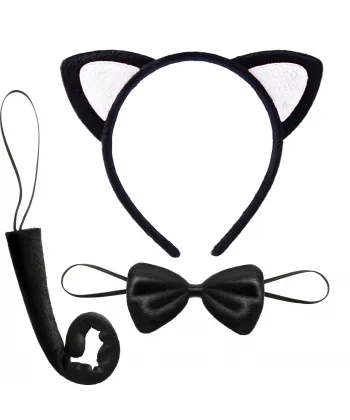 Sevimli Kedi Kostüm Seti Kulak Papyon Kuyruk Beyaz Renk