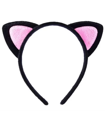 Sevimli Kedi Kulak Pofuduk Kedi Taç Siyah İçi Pembe Renk 17x15 Cm