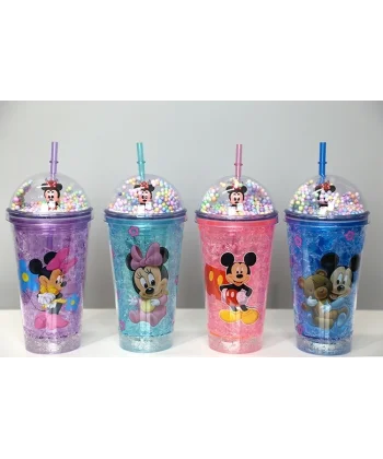 Sevimli Mickey Mouse Işıklı Pipetli Boncuklu Suluk & Bardak 400 Ml Alk3147