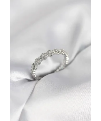 Sıralı Çiçek Model Gümüş Renk Zirkon Taşlı Kadın Yüzük