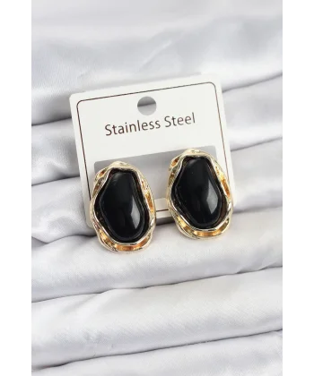 Siyah Damla Model Pirinç Vintage Kadın Küpe