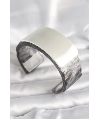 Siyah Mermer Desen Akrilik Plastik Dikdörtgen Plaka Model Vintage Kadın Bilezik