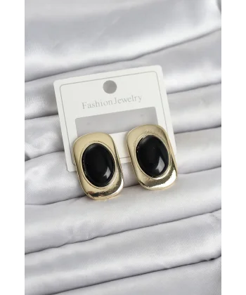 Siyah Renk Kare Model Vintage Kadın Küpe
