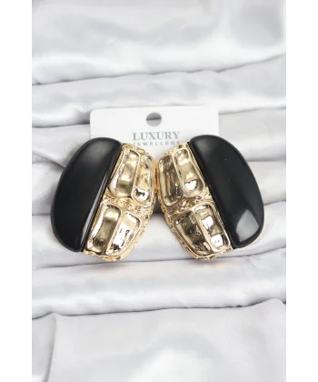 Siyah Renk Pirinç Vintage Kadın Küpe