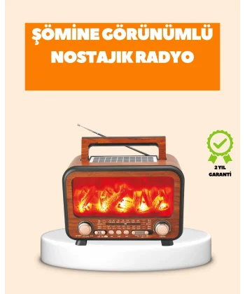 Şömine Alev Işıklı Solar Bluetooth Hoparlör – 7W Güçlü Ses FM Radyo