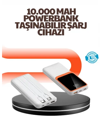Taşınabilir 10000 mAh Powerbank – Dijital Göstergeli Type-C ve USB Çıkışlı