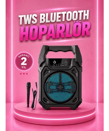 Taşınabilir 6.5” Bluetooth Hoparlör USB TF Kart Mikrofonlu Şarjlı Sistem