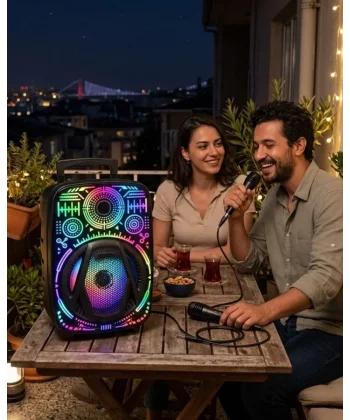 Taşınabilir Bluetooth Speaker Mikrofonlu RGB Işıklı Karaoke Ses Sistemi