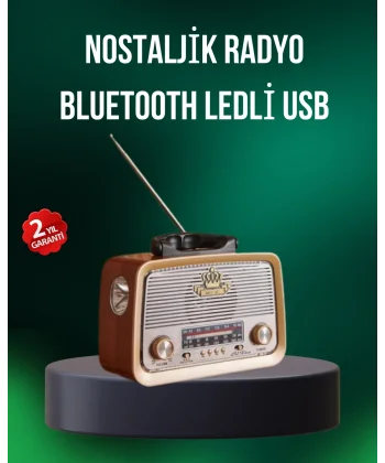 Taşınabilir Nostalji Radyo Bluetooth USB AUX Girişli