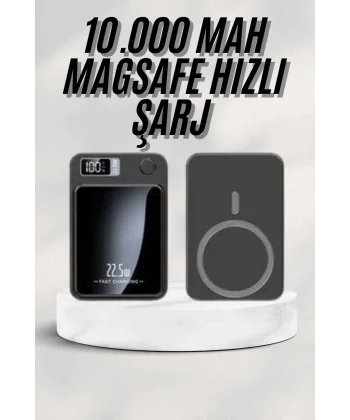 Taşınabilir Şarj Magsafe Powerbank 10.000 mAh Hızlı Şarj Led Göstergeli Kablosuz