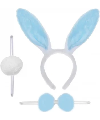 Tavşan Kostüm Seti Taç Papyon Ponpon Kuyruk Mavi