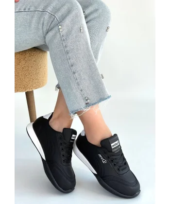 Tawen Siyah Cilt Bağcıklı Spor Ayakkabı