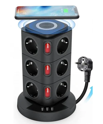 Termal Akım Korumalı Isıya Dayanıklı 3 Usb 12 Priz Ve Wireless Kablosuz Şarj 2.4 Amper Kablolu Priz