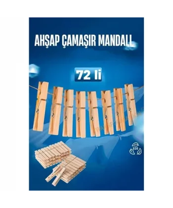Turk Ahşap Çamaşır Mandalı 72 ADET