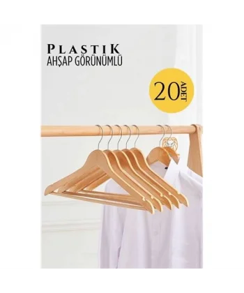 Turk Ahşap Görünüm Plastik Askı 20 ADET KREM