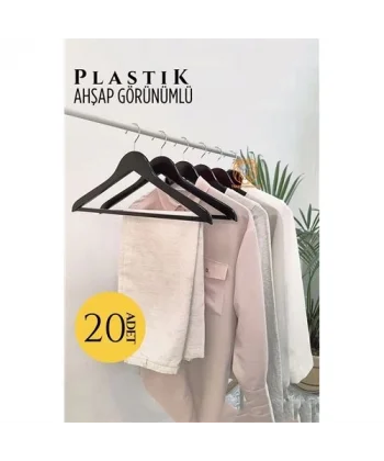 Turk Ahşap Görünüm Plastik Askı 20 ADET SİYAH