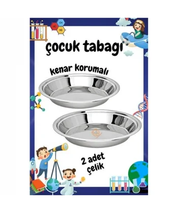 Turk Çocuk Tabağı Güvenli Kenarlı Çelik 2 Adet 21 cm