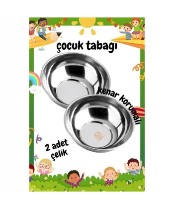 Turk Derin Çocuk Tabağı Güvenli Kenarlı Çelik 2 Adet 16 cm