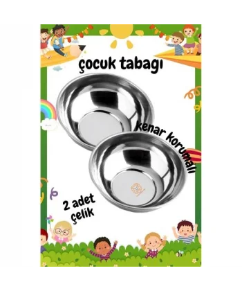 Turk Derin Çocuk Tabağı Güvenli Kenarlı Çelik 2 Adet 16 cm