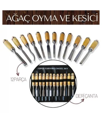Turk Elena 12 Parça Çantalı Ağaç Oyma ve Kesici Set