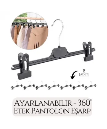 Turk Etek Pantolon Eşarp Kıskaçlı Askı 8 li SET