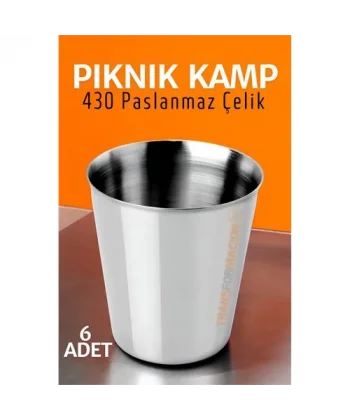 Turk Paslanmaz Çelik Bardak Seti Kamp Piknik Bardağı 6 adet