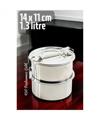 Turk Sefer Tası Yemek Kabı Paslanmaz Çelik 2 Katlı 14 cm 1.3 LİTRE
