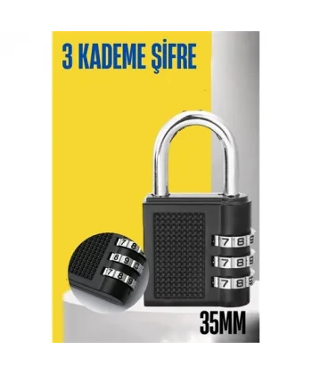 Turk Şifreli Asma Kilit 3 Kademe 35 mm