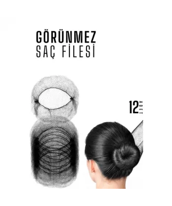 Turk SİYAH Saç Filesi Görünmez 12 ADET