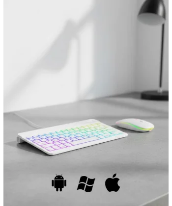 Türkçe Q Aydınlatmalı Klavye Mouse Seti Kablosuz Bluetooth Destekli