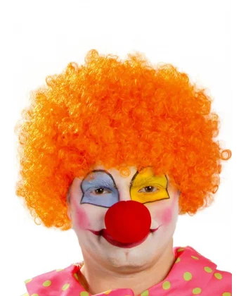 Turuncu Renk Kıvırcık Afro Bonus Peruk Takma Saç Ve Kırmızı Burun Seti