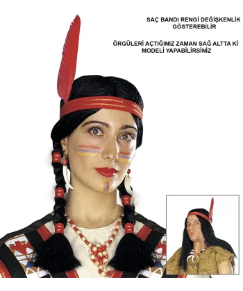 Tüylü Örgülü Hint Peruğu Kızılderili Peruğu