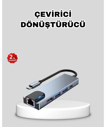 Type-C Çoklu Dönüştürücü – Alüminyum Gövde Hızlı Veri Aktarımı ve Şarj Desteği