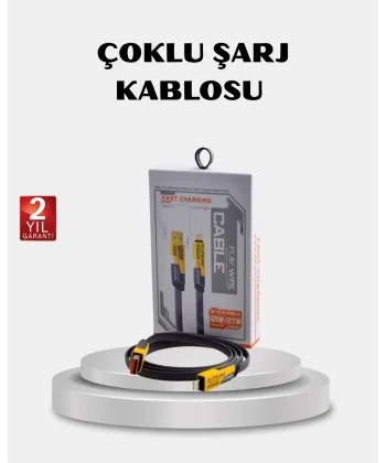 USB-C USB-A 4’ü 1 Arada Örgülü Kablo 65W Hızlı Şarj Metal Uç Dayanıklı