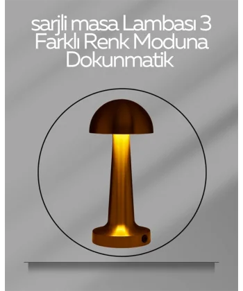 USB Şarjlı Dokunmatik LED Masa Lambası – 3 Renk Modu & Dimmer