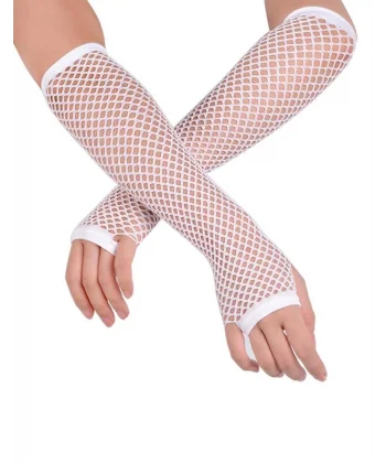 Uzun File Örgü Eldiven Beyaz Renk