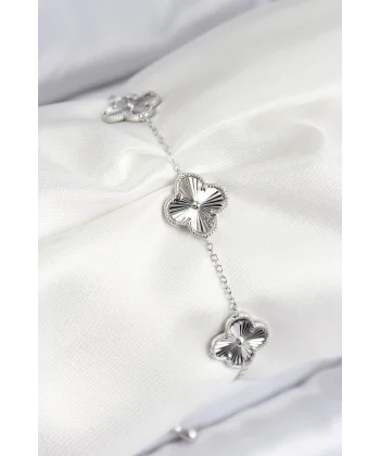 VIP Pirinç Yonca Model Gümüş Renk Kadın Bileklik