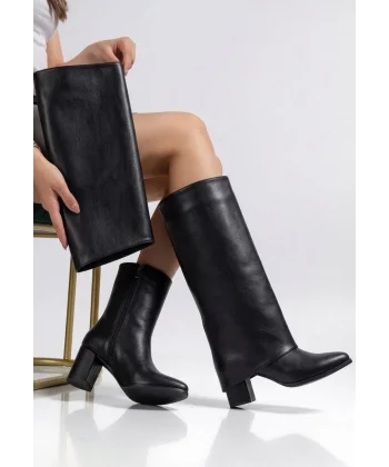 Wila Siyah Cilt Topuklu Tak Çıkar Çizme